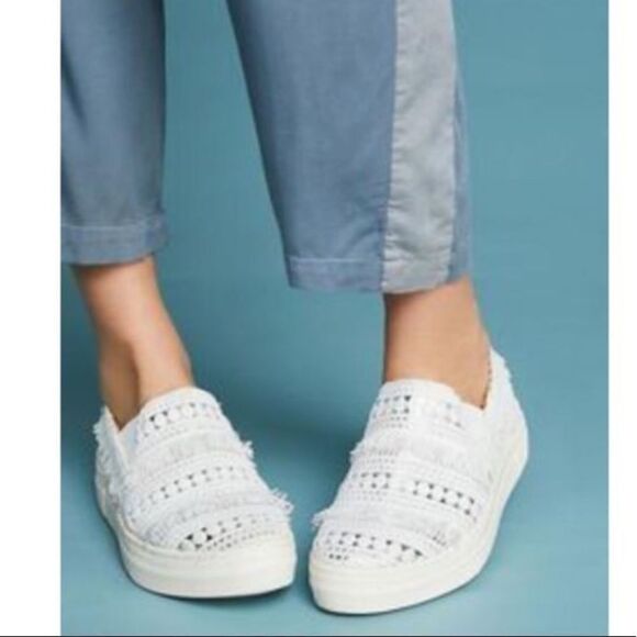 SEYCHELLES White/Silver Varsity Letter Crochet Slip-on Sneakers-7.5 - Picture 1 of 10
